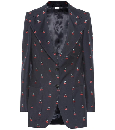 Gucci Embroidered Cotton And Wool Blazer In Blue
