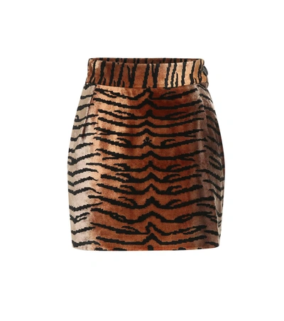 Attico Tiger-print Velvet Miniskirt In Brown