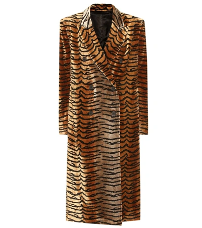 Attico Tiger-print Velvet Coat In Brown