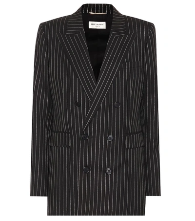 Saint Laurent Striped Wool Blazer In Black