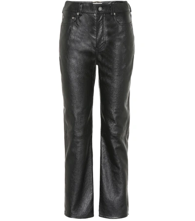 Saint Laurent High-rise Leather Straight Pants In Black