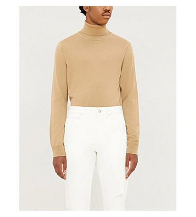 Sandro Turtleneck Fine-knit Wool Jumper In Beige