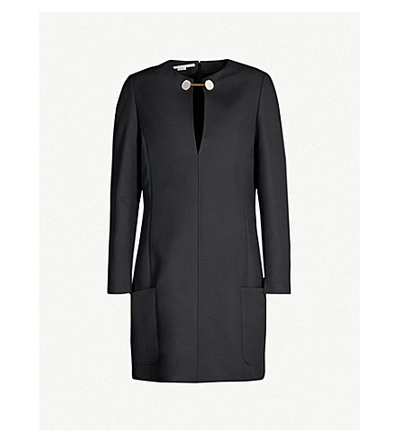 Stella Mccartney Brooch-embellished Wool-blend Shift Dress In Black