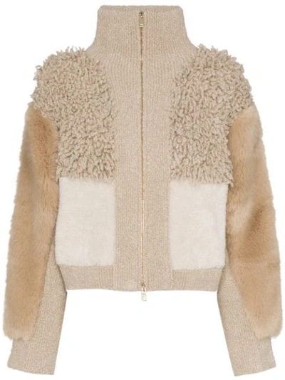 Stella Mccartney High-neck Panelled Wool-blend And Faux-fur Jacket In 8490 Neutrals