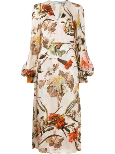 Off-white Ivory Floral-print Wrap Dress In White