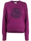 Moncler Logo Patch Knitted Jumper In Purple