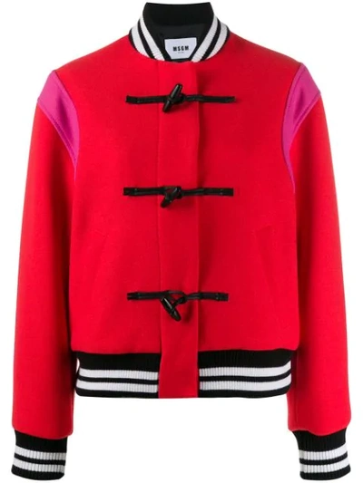 Msgm Colour-block Toggle Bomber Jacket In Red