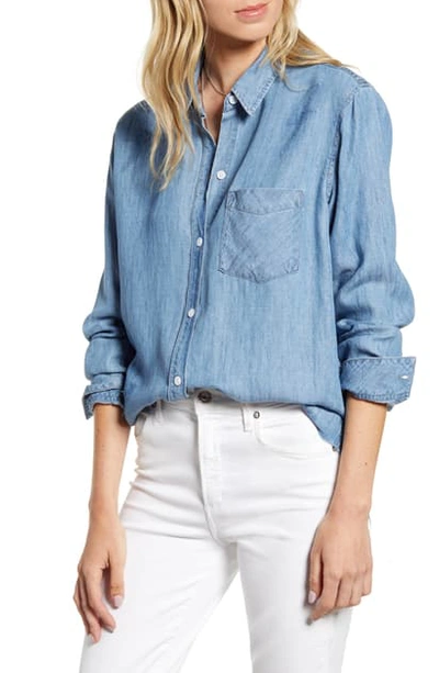 Rails Ingrid Raw-edge Chambray Shirt In Medium Vintage Lightning Bolts