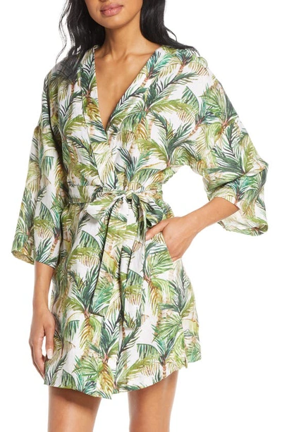 The Lazy Poet Lola Frond Print Short Robe In Breezy Palms