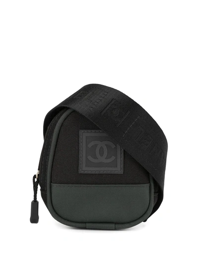 Pre-owned Chanel 2003 Sports Line Logo Patch Belt Bag In Black