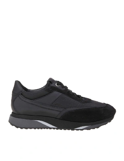 Santoni Sneakers In Leather And Black Fabric