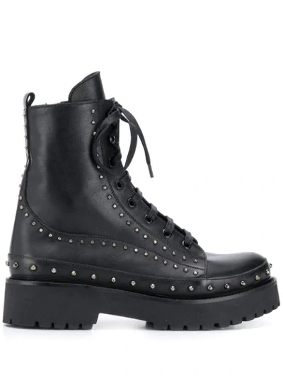 Pinko Studded Combat Boots In Black
