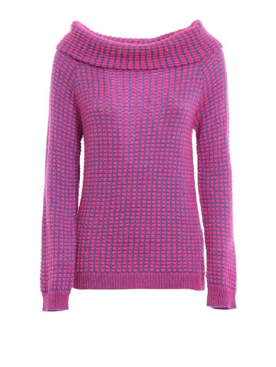 Blumarine L/s Schiffer Sweater In Fuxia Fluo/turchese
