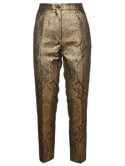 Etro Blend Metallic Finish Trousers In Gold