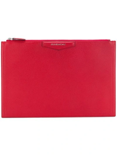 Givenchy Antigona Leather Clutch Bag In Red