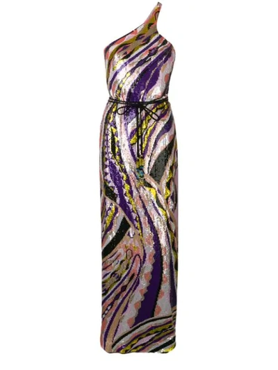 Emilio Pucci Sequin Embroidered Silk Maxi Dress In Purple