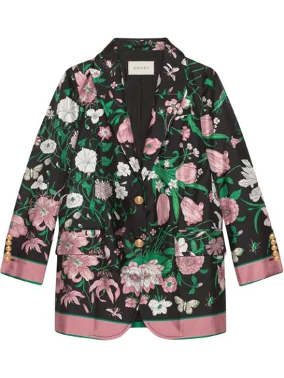 Gucci Silk Jacket With Flora Print In Black