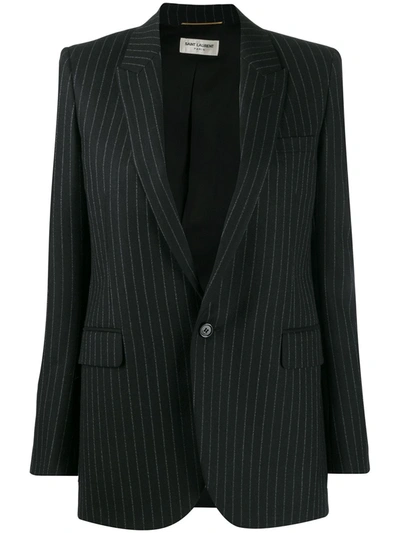Saint Laurent Pinstripe Tailored Blazer Jacket In Black