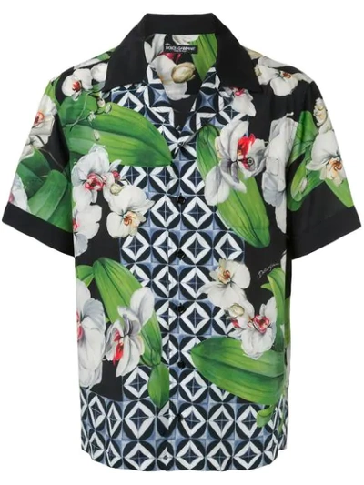 Dolce & Gabbana Men's Orchid-print Short-sleeve Sport Shirt In Multicolor