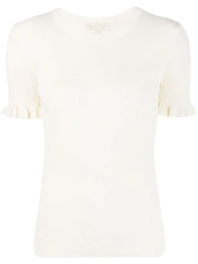 Michael Michael Kors Ruffle-sleeve Knit Top In White
