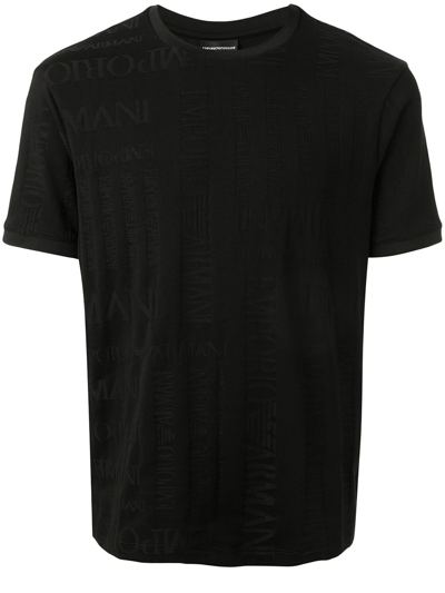 Emporio Armani Embroidered Logo Cotton T-shirt In Black