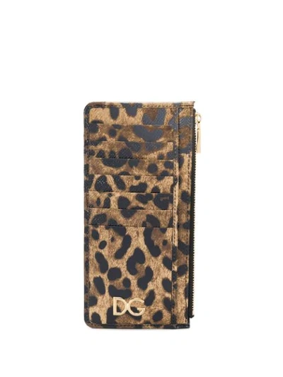Dolce & Gabbana Leopard Print Wallet In Brown