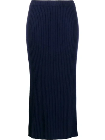 Allude Ribbed Knit Midi Skirt In 17 Navy
