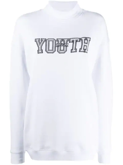 Msgm ”university Of Youth” Print Sweater In White