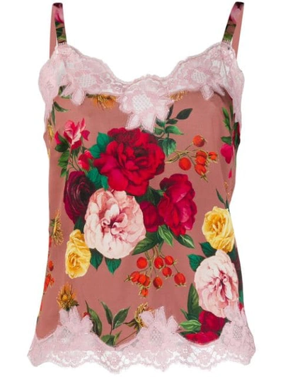 Dolce & Gabbana Rose Print Lingerie Top In Rosa
