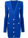 Balmain Knitted Button Mini Dress In Blue