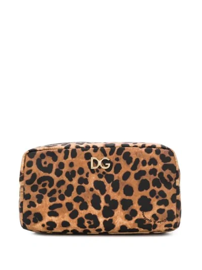 Dolce & Gabbana Leopard Print Make-up Bag In Brown