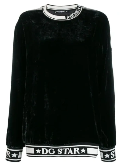 Dolce & Gabbana Black And White Dg Star Sweater In Mixed Silk