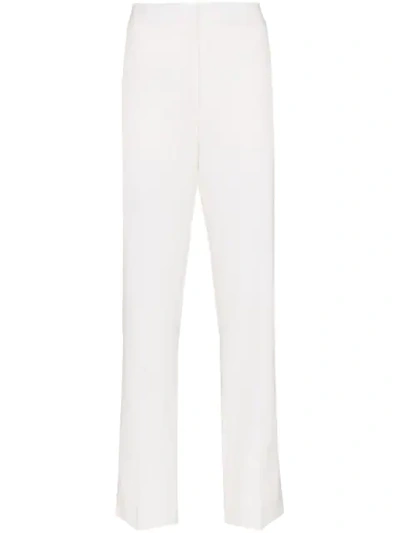 Burberry Satin Stripe Detail Wool Tailored Trousers In White