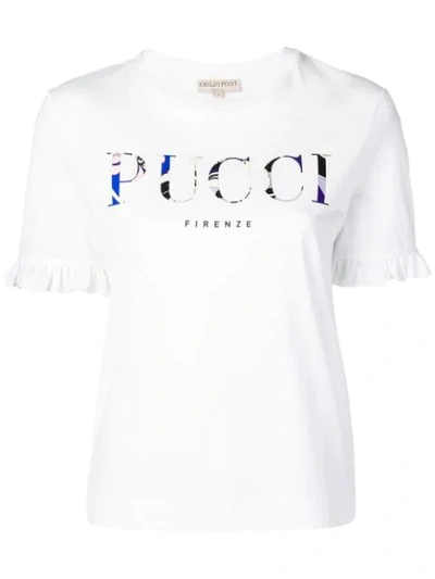 Pucci Ruffle Sleeve Logo-print T-shirt In White