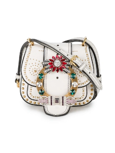 Miu Miu Dahlia Jewel-buckle Studded Leather Shoulder Bag In White