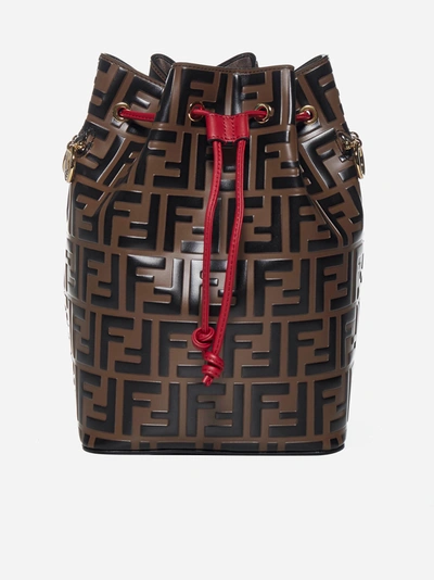 Fendi Mon Tresor Ff Logo Calfskin Buckle Bag In Brown,red,black