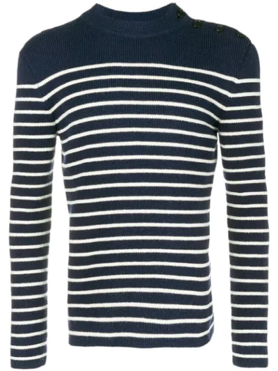Saint Laurent Striped Wool Rib Knit Sweater In Blue