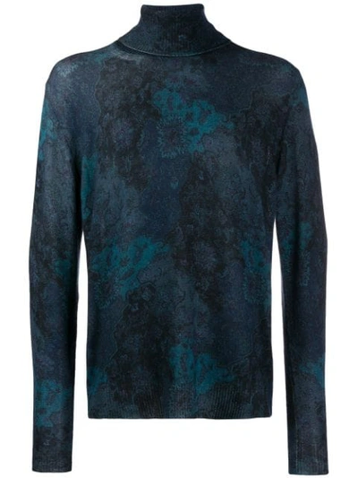 Etro Roll Neck Printed Jumper In Blue