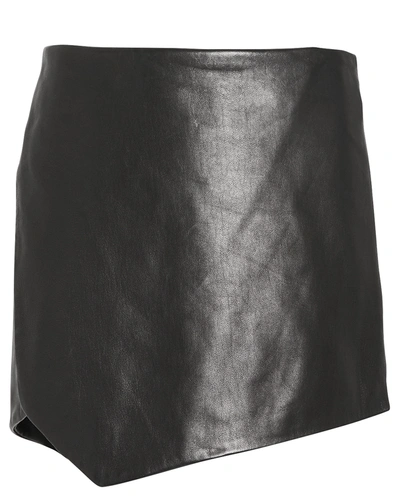 Michelle Mason Leather Slit Side Mini Skirt In Black