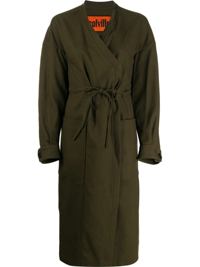 Colville Wrap-style Long Coat In Green