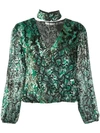 Alice And Olivia Luba Floral Jacquard Silk-blend Blouson Top In Black Emerald