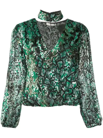 Alice And Olivia Luba Floral Jacquard Silk-blend Blouson Top In Black Emerald