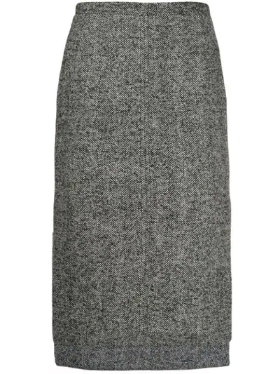 N°21 Herringbone Tweed Step-hem Skirt In Grey