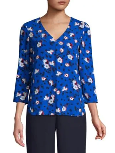Draper James Shadow Floral Blouse In Royal Blue