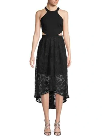 Avec Les Filles Side Cutout Lace-overlay Dress In Black