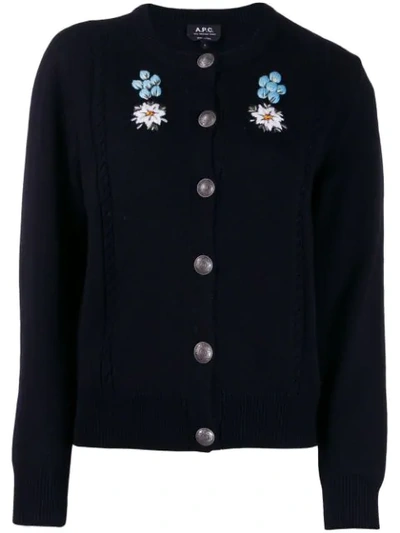 A.p.c. Heidi Floral Embroidered Cardigan In Blue