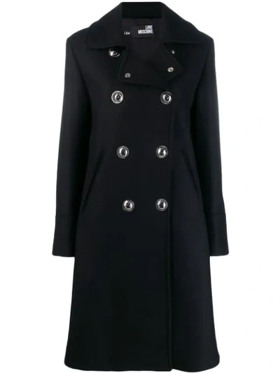 Love Moschino Double-breasted Coat In Black