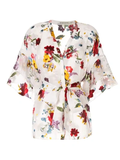 Alice And Olivia Floral Print Sheer Blouse In White/multicolor