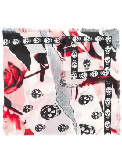 Alexander Mcqueen Roses And Skulls Printed Scarf In Nude
