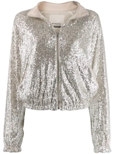 Pinko Sequin-embellished Bomber Jacket In Silver